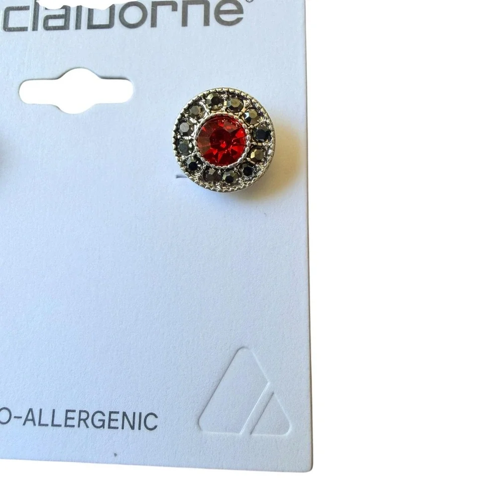 Vintage Liz Claiborne Red‎ Crystal Stud Earrings Sample One of a Kind 13mm